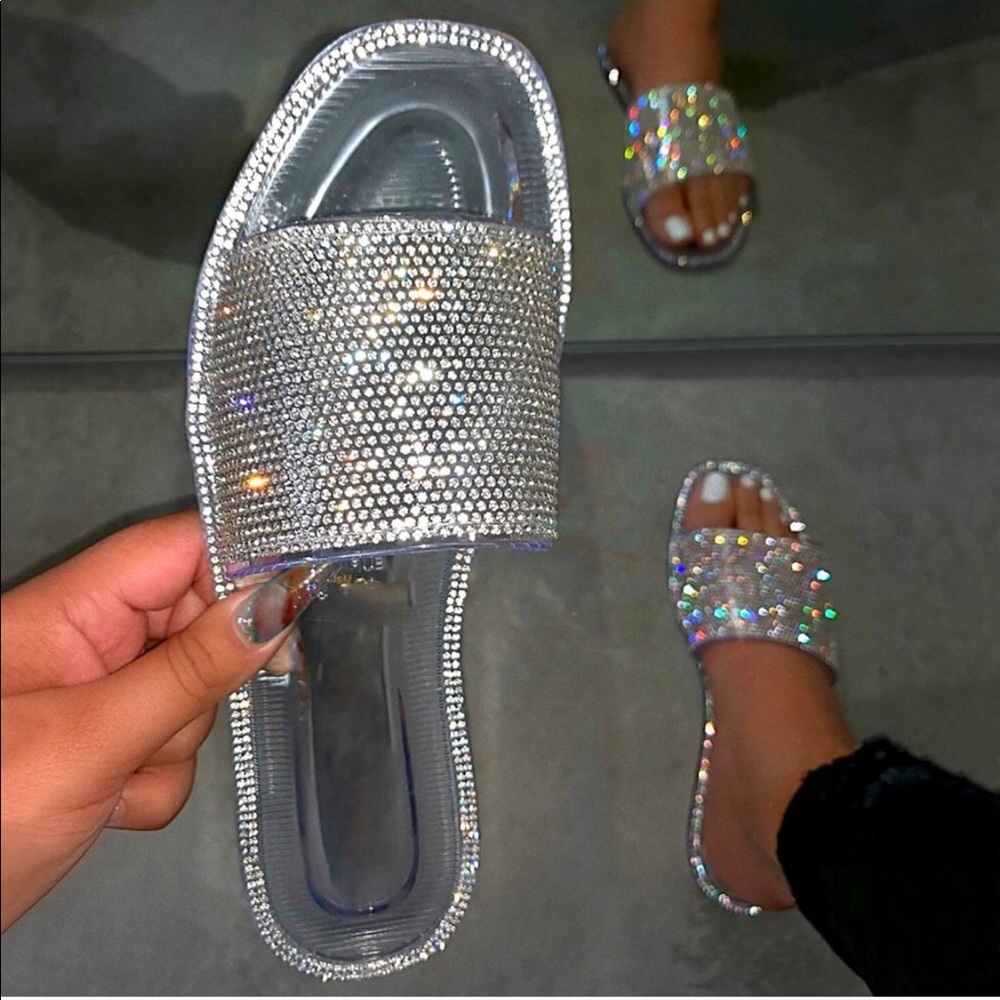 Clear Jelly Rhinestone Band Slip On Sandal - Picture 7 of 8